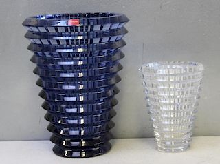 BACCARAT. Midnight Blue & Clear Glass "EYE" Vases