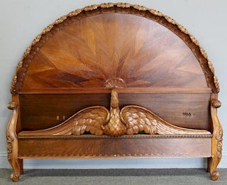 Antique Parquetry Inlaid Bed with Carved Dome