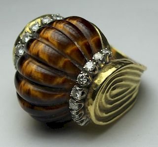JEWELRY. R. Stone 18kt Gold, Tiger's Eye, and