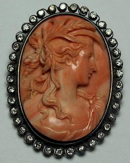 JEWELRY. Magnificent Carved Coral Brooch of a