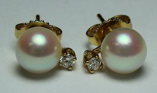 JEWELRY. Pair of Tiffany & Co. Pearl and Diamond