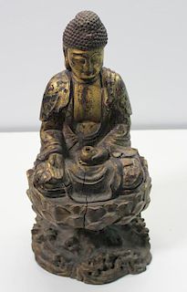 Antique South East Asian Wooden Gilded Buddha.
