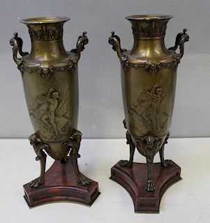 Pair of  Classically Decorated Vases Signed