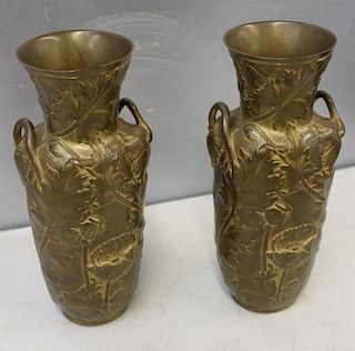 A.Vibert. Signed Pair of Bronze Art Nouveau Vases.