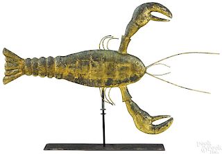 Rare swell bodied copper lobster weathervane, mid 20th c.