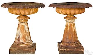 Pair of large Victorian cast iron urns