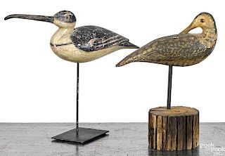 Carved and painted preening shorebird decoy