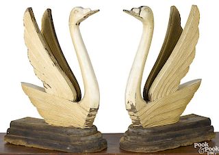 Pair of carved and painted Deco style swans