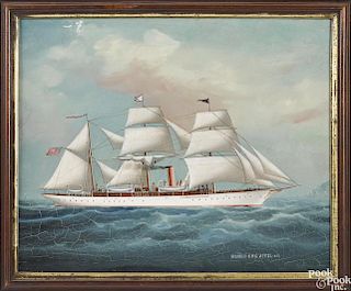 China Trade oil on canvas of a three masted yacht