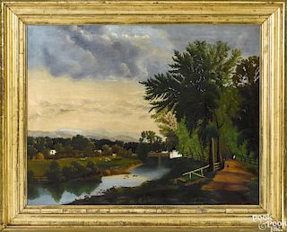New England oil on canvas landscape, mid 19th c.