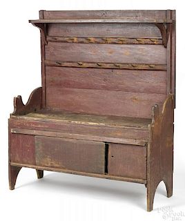 Unusual primitive painted hall bench, 19th c.