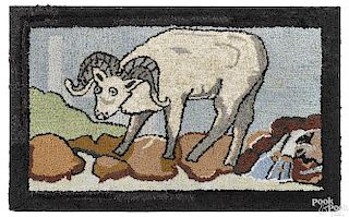 Hooked rug of a ram, ca. 1930