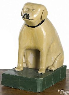Folk art carved and painted seated dog