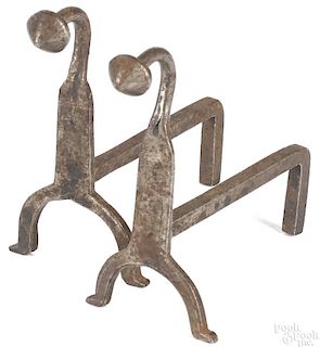 Pair of miniature wrought iron andirons, 19th c.