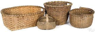 Four Pennsylvania splint gathering baskets
