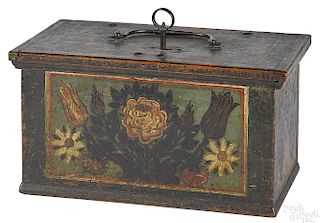 Continental painted pine lock box, late 18th c.