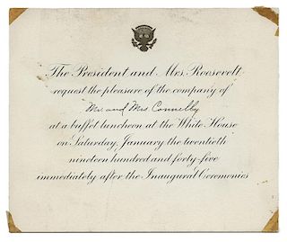 Honored Guest Non-Transferable Pass to The White House Grounds Inauguration Ceremonies of January 20th, 1945.