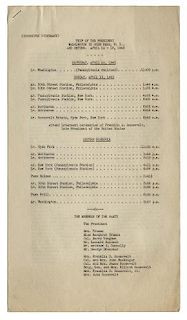 FDR Funeral Train: Original Three Page “Corrected Itinerary” of the “Trip of the President – Washington, D.C. to Hyde