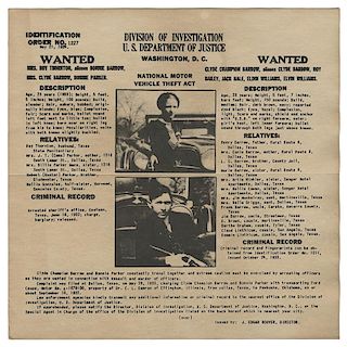 FBI Wanted Poster for Bonnie & Clyde.