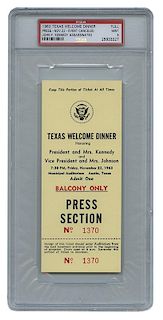 [Kennedy Assassination] Texas Welcome Dinner Ticket Honoring President and Mrs. Kennedy.