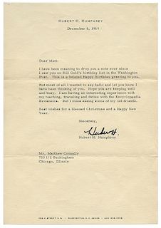 Hubert Humphrey Signed Letter.