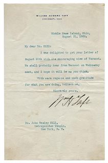 Typed Letter Signed, “Wm. H. Taft,” to John Wesley Hill.