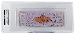 Samuel Clemens Check Signed to Strong Woodruff.