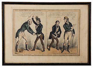 Lot of Four British Colored Etchings by Cruikshank and Others.