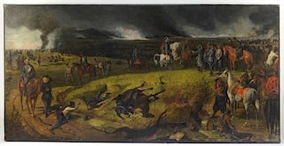 19C. French Battle Scene Military Painting