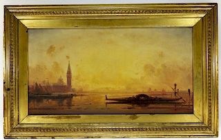 Henri LeRoy Illuminated Venetian Coastal Painting
