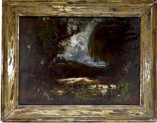 American Romanticist Moonlit Landscape Painting