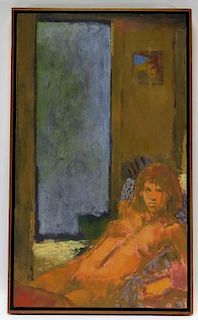 American Modernist O/C Painting of Reclining Nude