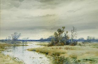 Samuel Chaffee WC River Marsh Landscape Painting