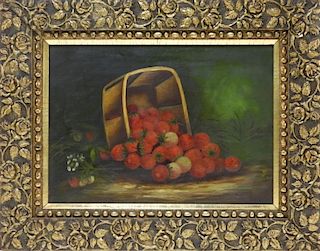 American Victorian Still Life Strawberry Painting