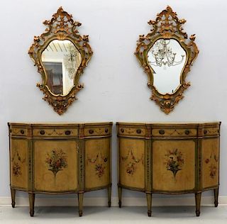 PR Italian Decorated Console Cabinets & Mirrors