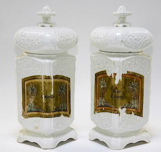 18C. English Salt Glazed Covered Apothecary Jars