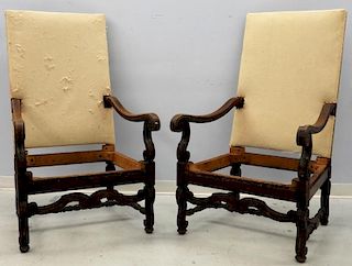 PR 19C. Oversize Oak Jacobean Style Lolling Chairs