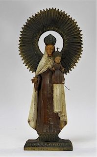 Mexican Carved Wood Iconic Carmen Religious Statue