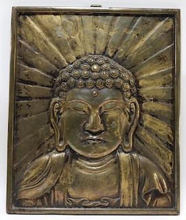 Chinese Bronze Relief Portrait Plaque of Buddha