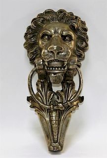LG Silvered Brass Lion Head Door Knocker