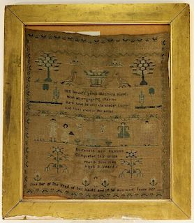 1840 American Elizabeth Samson 9yr Textile Sampler
