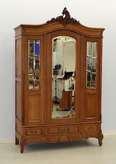 LG French Rococo Style Oak Mirrored Armoire