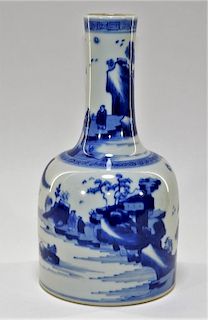 19C Chinese Blue & White Porcelain Mallet Vase