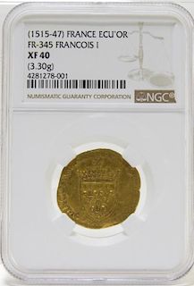 16C. France Ecu' Or FR-345 Francois I Gold Coin