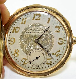 Art Nouveau 14KT Gold Hunter Pocket Watch & Chain
