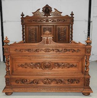 French Carved Fruitwood 3/4 Size Bed