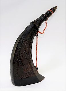Chinese Carved Horn Dragon Powder Horn