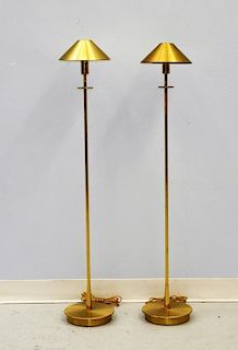 PR Italian MCM Spun Brass Low Floor Lamps