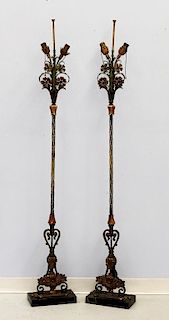 PR Attrib. Oscar Bach Wrought Iron Torchiere Lamps