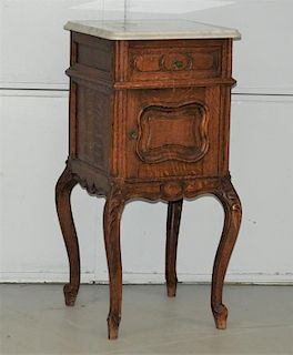French Carved Fruitwood One Drawer Marble Stand